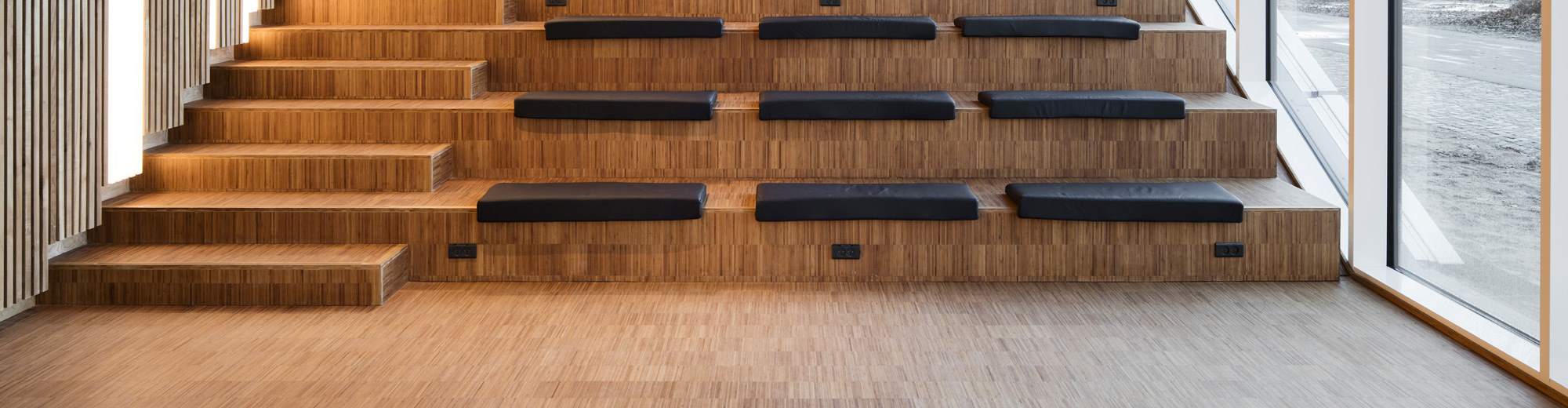 Sittetrapper og auditorium i bambus